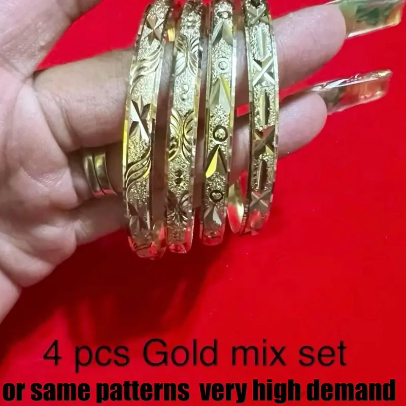Empress GOLD Bangles Bracelet Set - 4 Pieces MIXED OR SAME PATTERNS BRACELET 14K Gold Filled
