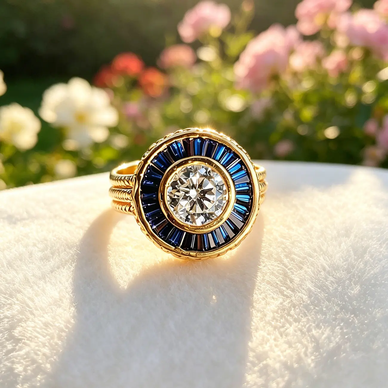 Women's Vintage Art Deco-Style Synthetic Sapphire Copper Ring Set - Vintage Engagement, Antique, Artist Style Rings, Elegant Costume Jewelry Gift for Her, Ideal for Weddings, Special Occasions, Vintage Engagement Ring