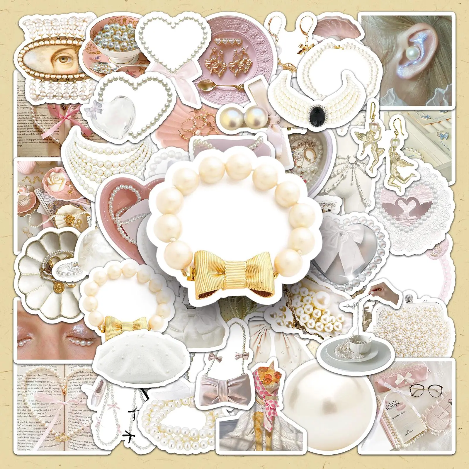 Pearl Decor Themed Sticker, 100pcs/set Creative DIY Decorative Sticker, Scrapbooking & Stamping Supplies for Home School Office