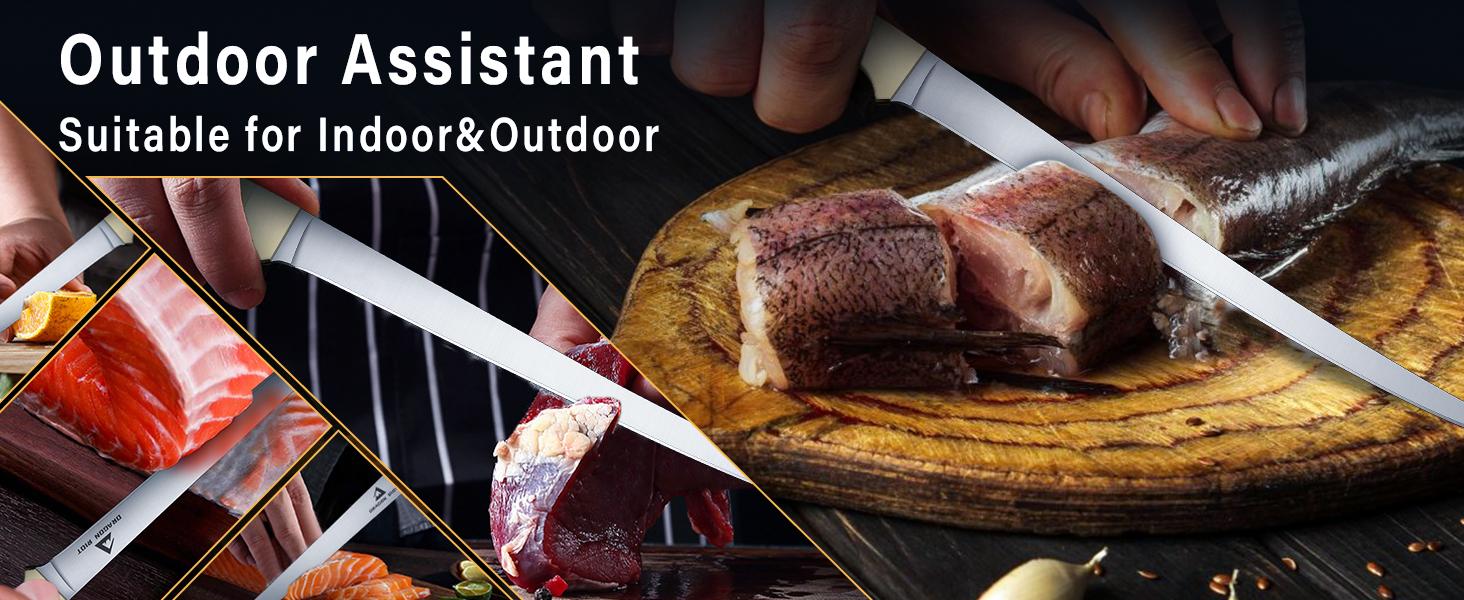 DRAGON RIOT 9 inch Professional Boning Knife for Filleting Fish Christmas Gift  with Ergonomic Handle for Meat Poultry Cutting Indoor or Outdoor