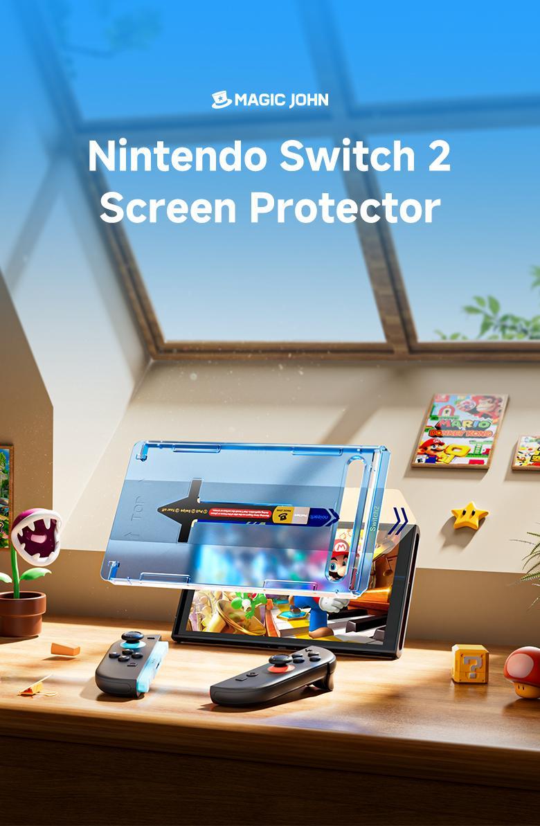 NEW - MAGIC JOHN Auto-Alignment OneTouch for Nintendo Switch 2 Screen Protector 7.9'' 2025 Tempered Glass, Accessories, 30 seconds Installation, Bubble Free, Anti-Scratch, Touch Sensitive, Ultra-Clear