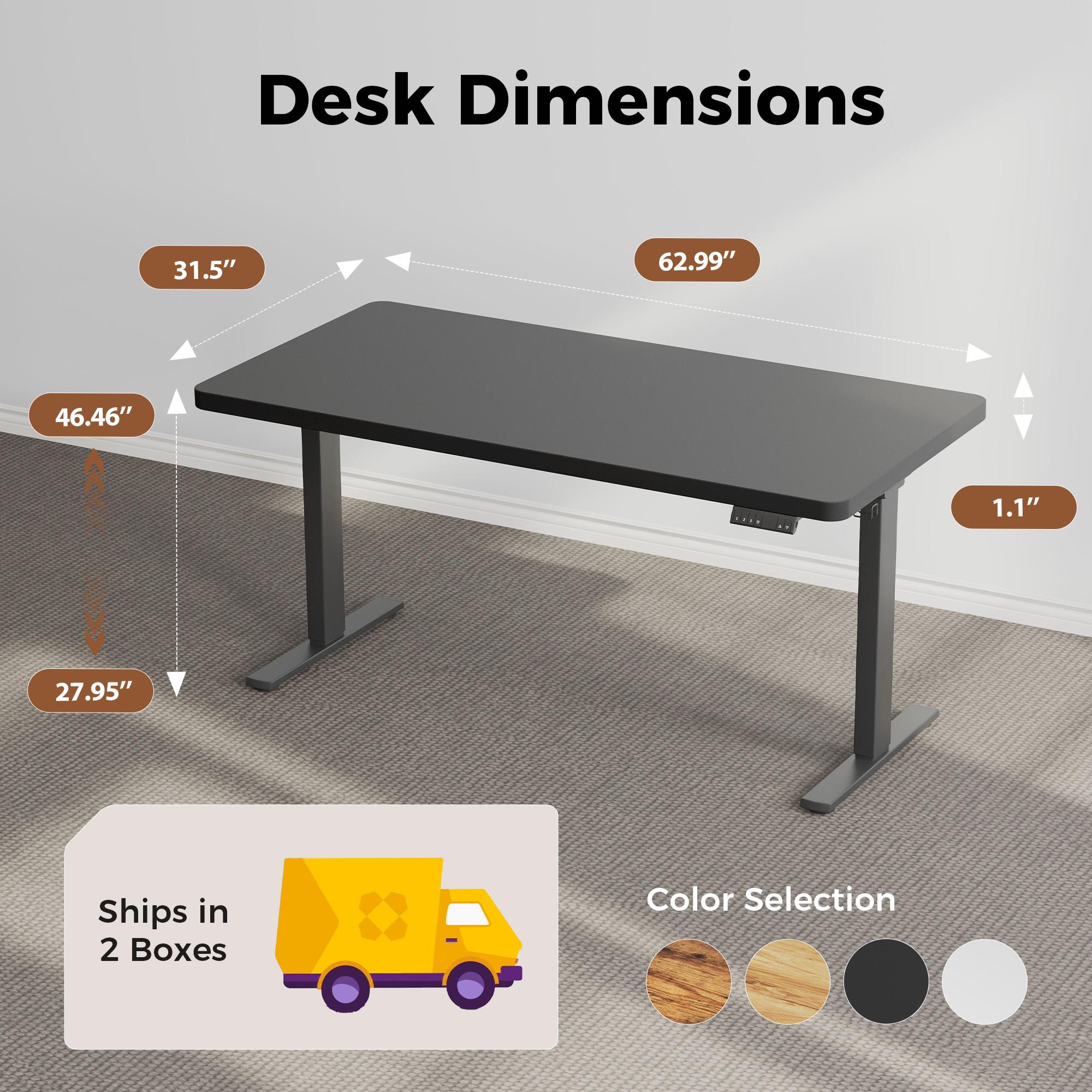 Dual Motor Electric Adjustable Standing Desk, Computer Desk with Memory Controller, Home Office Desk with Seamless tabletop,265 lbs Weight Capacity,Black/White/Rustic Brown/Oak(Two packages)