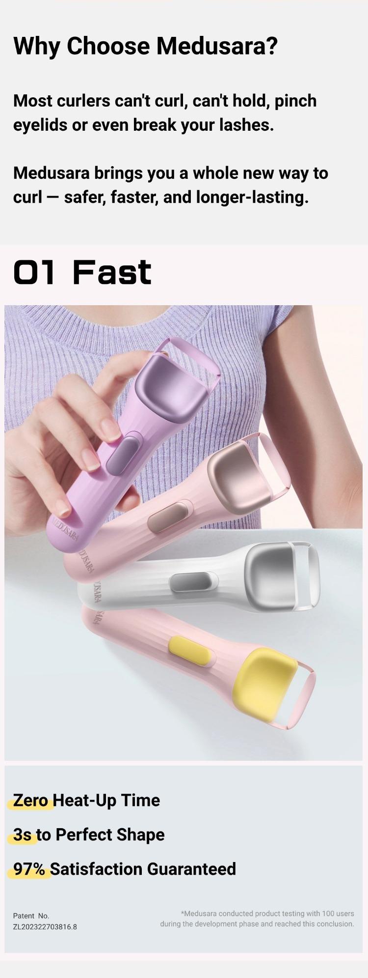 Quick 3 - Second Perfect Curls! Heated Eyelash Styler, Skin - Friendly Contact Temperature Below 120°F, 12 - Hour Non - Sagging Curls, Pink, White, Purple, Electric eyelash culer, Heated eyelash culer, Medusara