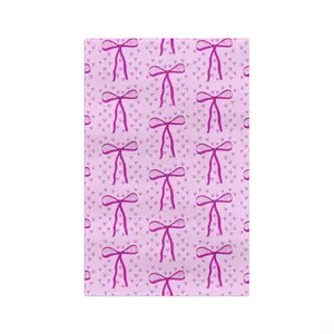 Slightly Subtle Pink Bow Pattern Microfiber Tea Towel | Cute Heart Background