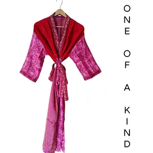 Recycled Silk Vintage Kimono - Red, Pink, Magenta