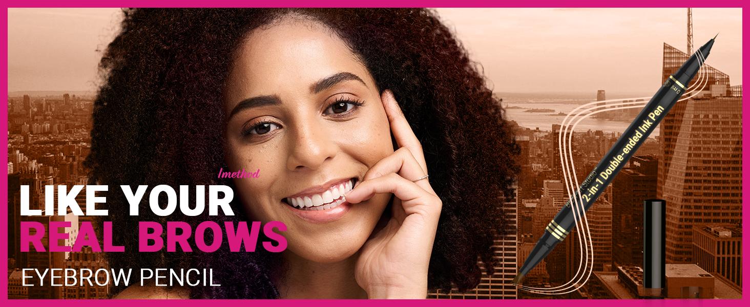 iMethod Eyebrow Pencil, Hair-like Eyebrow Pen, 2-in-1 Waterproof Brow Pen with 4 Tip, with Dual-ended Eyebrow Brush, Cosmetic Makeup