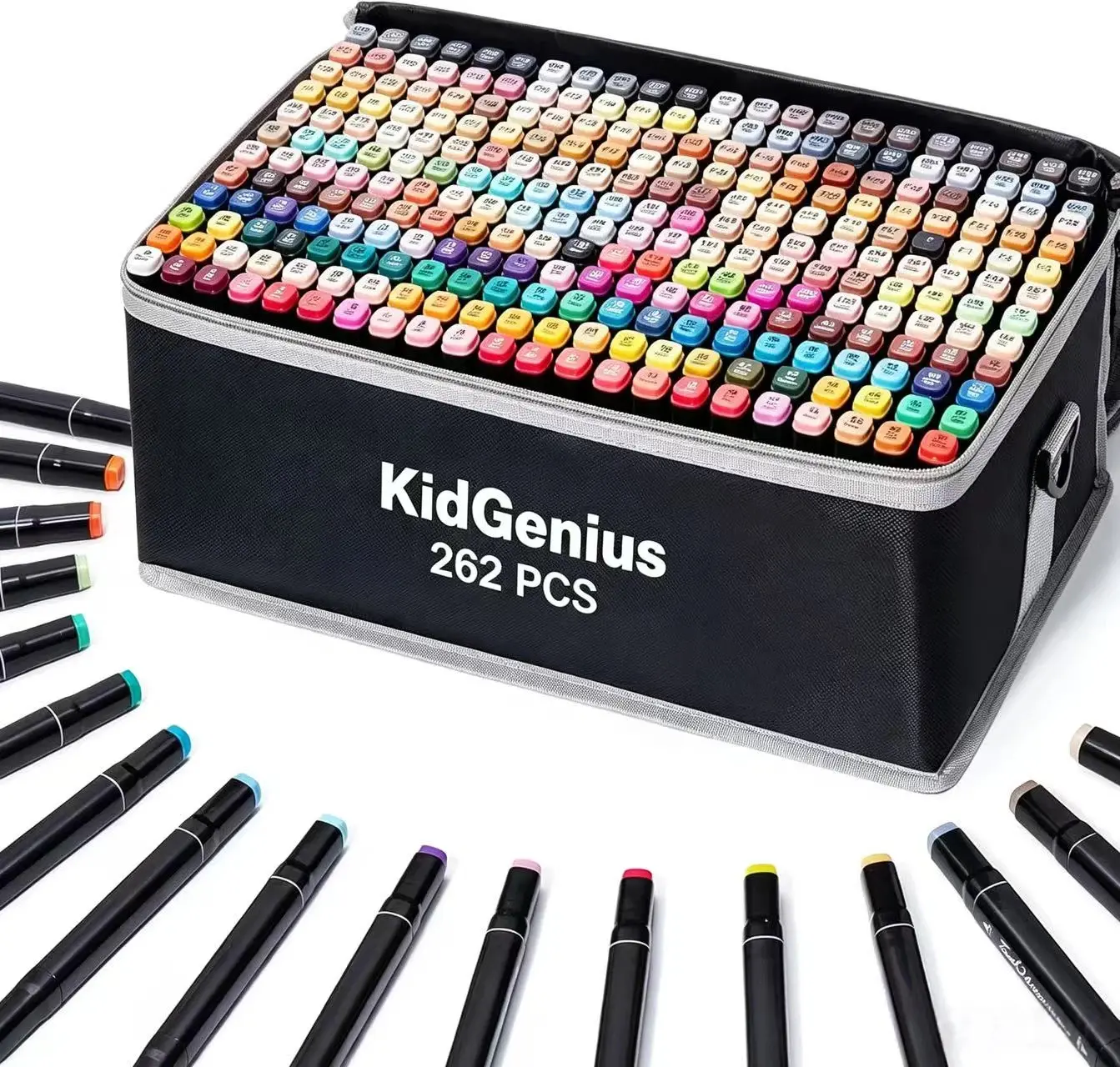 KIDGENIUS 262/168/120 Kid-Safe Non-Toxic Alcohol Art Markers Set - Dual-Tip Art Supplies, Quick-Dry, No-Bleed, Artistic Smooth Stroke Glide - Works on Wood, Rock, Canvas, Glass - School Stationery for Kids, Thanksgiving/Birthday Gift
