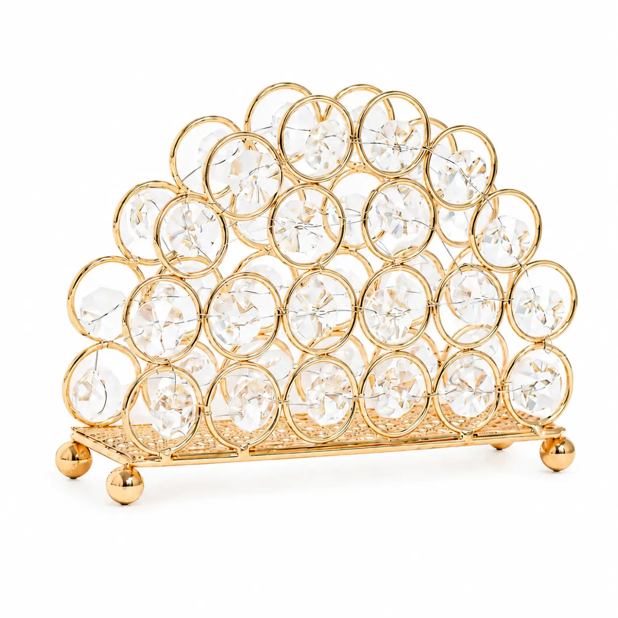 Shiny Polished Metal Napkin Holder Stand - Rectangle Modern Chic Bathroom Accessory, Multi-Use 5.5×4.3in Crystal Table Caddy for Dining Kitchen Decor, Ideal Gift, Multi-Use Stand