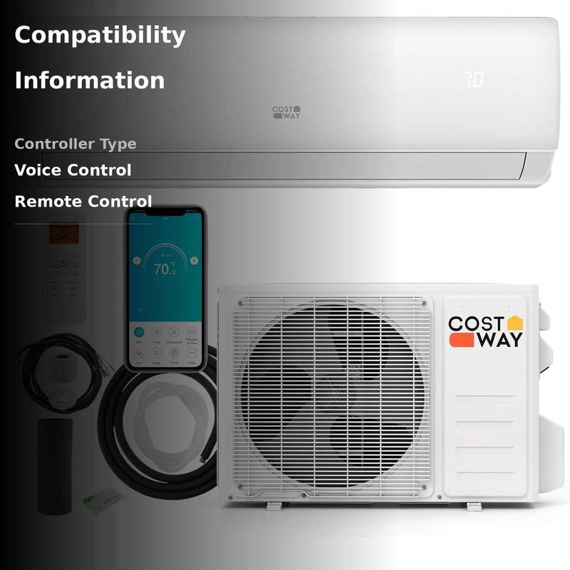 COSTWAY Split Air Conditioner& Heater, 9000-24000BTU Wifi Enabled Inverter Air Conditioner & Heater Pump System, Compatible with Alexa, w/Installation Kit COSTWAY Split Air Conditioner& Heater, 9000-24000BTU Wifi Enabled Inverter Air Conditioner & Heater Pump System, Compatible with Alexa, w/Installation Kit