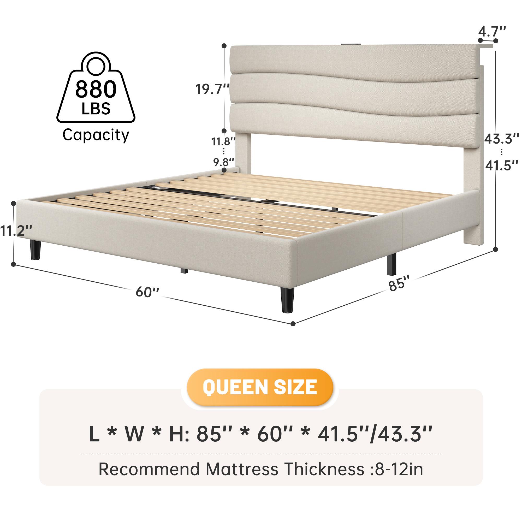 【Jumpstar On Sale】Raybee Modern & Quiet Luxury Upholstered Bed Frame with Adjustable Headboard【Frame ONLY,No Box Spring Needed】Center Support & Noise-Free Wooden Slats,Built-in Charging Station,Heavy Duty&Easy Assembly,The perfect first bed for teenagers 【Jumpstar On Sale】Raybee Modern & Quiet Luxury Upholstered Bed Frame with Adjustable Headboard【Frame ONLY,No Box Spring Needed】Center Support & Noise-Free Wooden Slats,Built-in Charging Station,Heavy Duty&Easy Assembly,The perfect first bed for teenagers