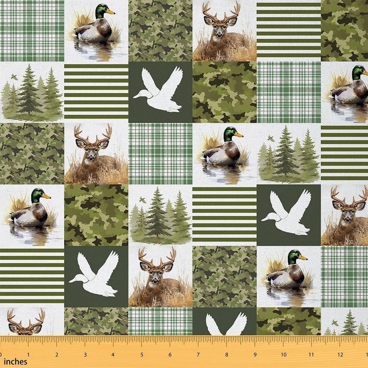 Feelyou Deer Duck Camo Medium-Weight Waterproof Flannel Fabric per Yard - Non-Stretchy Green Indoor/Outdoor Upholstery Fabric for Chairs, Patchwork Look DIY Art, Home Decor