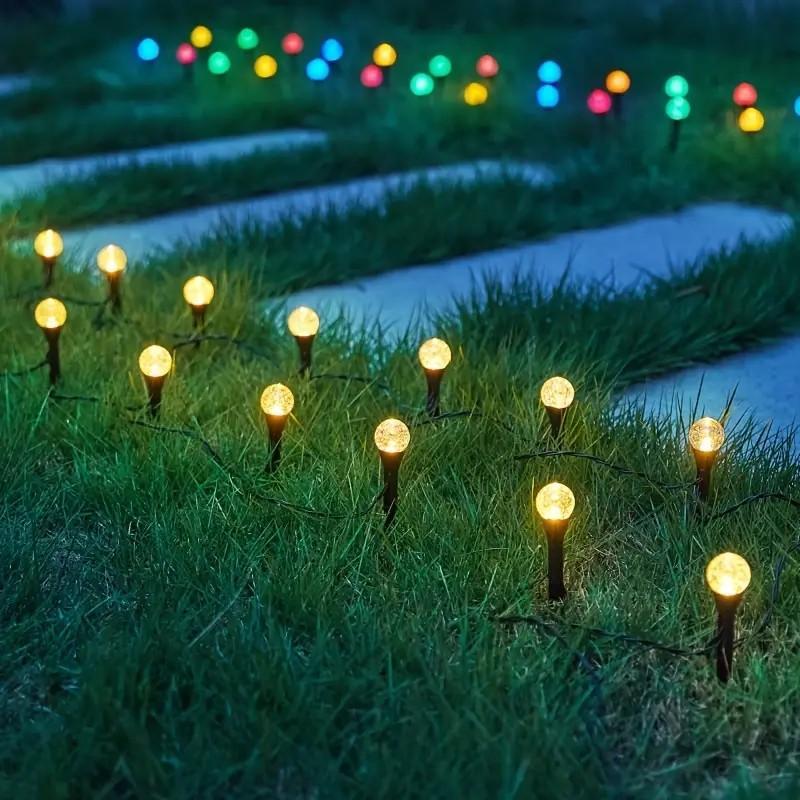 Set of 30 LED bubble ball decorative lights, featuring 8 lighting modes and multiple color options. Solar-powered and outdoor waterproof, ideal for Valentine’s Day, Easter, garden, park, courtyard, lawn pathway decoration, wedding, and birthday scene deco