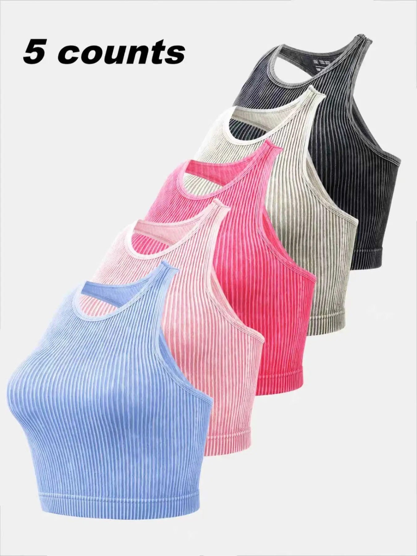 Women's Seamless Ribbed Sports Crop Top, Slim Fit U Neck Backless Racerback Yoga Tank, Casual Spring & Fall Workout Wear, Gym Top