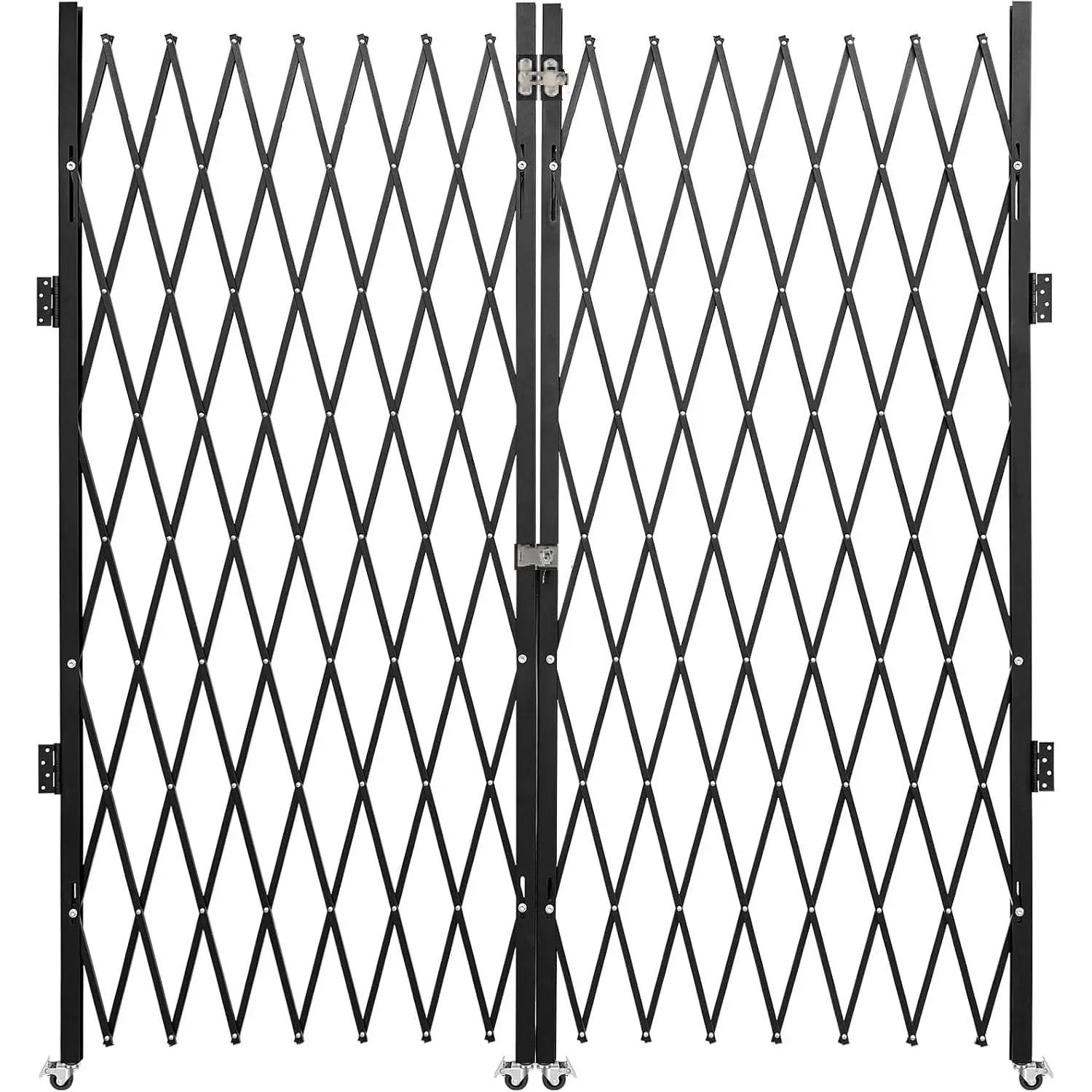 Garvee Double Folding Security Gate 87"H x 152"W Lockable Heavy-Duty Steel Outdoor Retractable Scissor Gate with 360° Swivel Casters for Courtyards, Garages, Gardens, and Pools