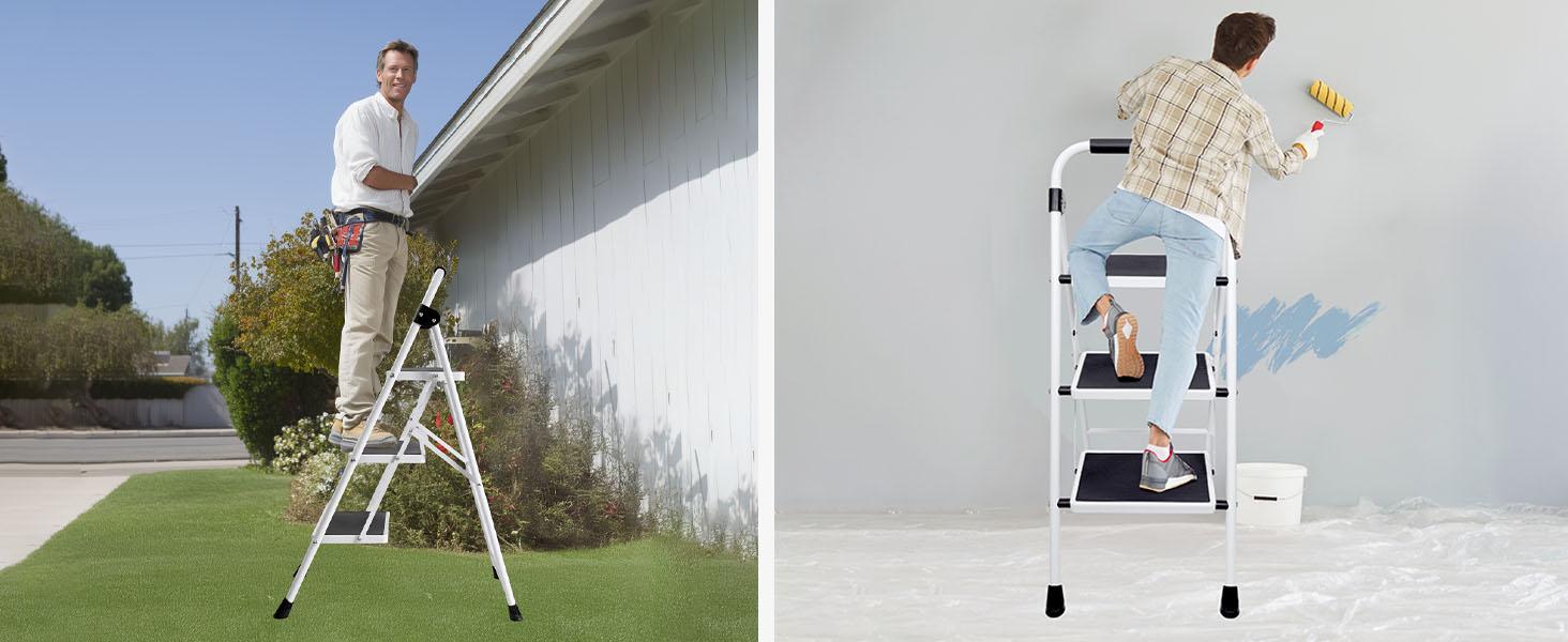 Step Ladder, 3 Sturdy Step Stool with Anti-Slip Pedal & Comfortable Handrail, 330lbs Capacity, Portable Heavy Duty Step Stool for Kitchen, Garage & Outdoor Use