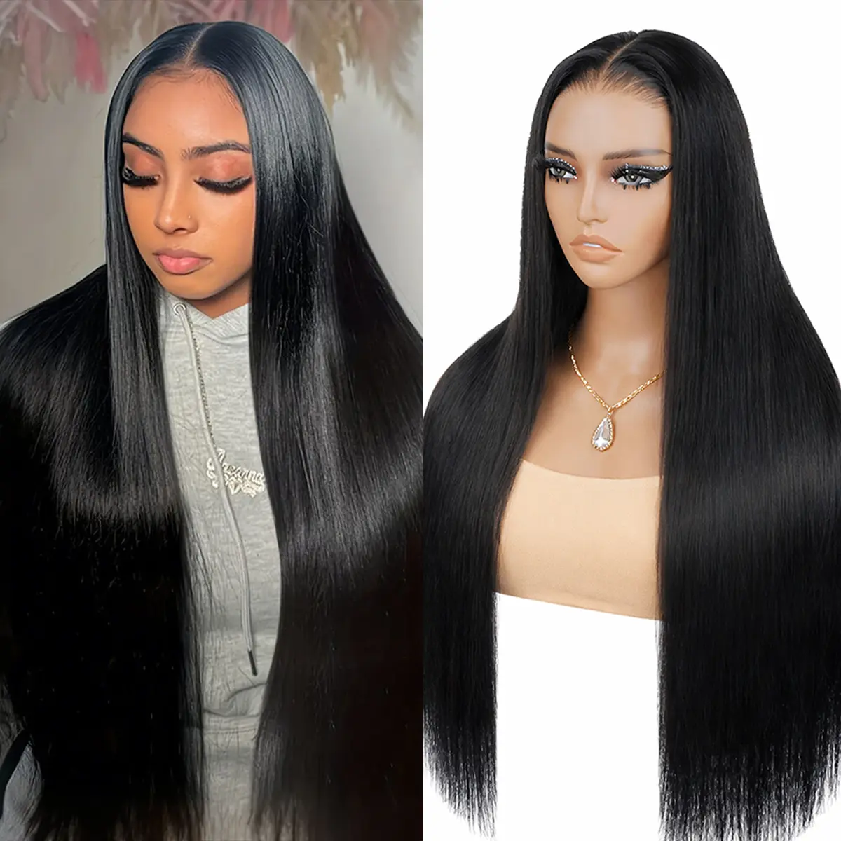Sarhair 13x6 Upgrad Invisible Drawstring Wig with Tapes 200 Density HD Lace Front Wigs Human Hair Pre Plucked Pre Bleached Pre Cut Glueless Wig Human Hair Straight Ear-to-Ear Frontal Wigs for Women