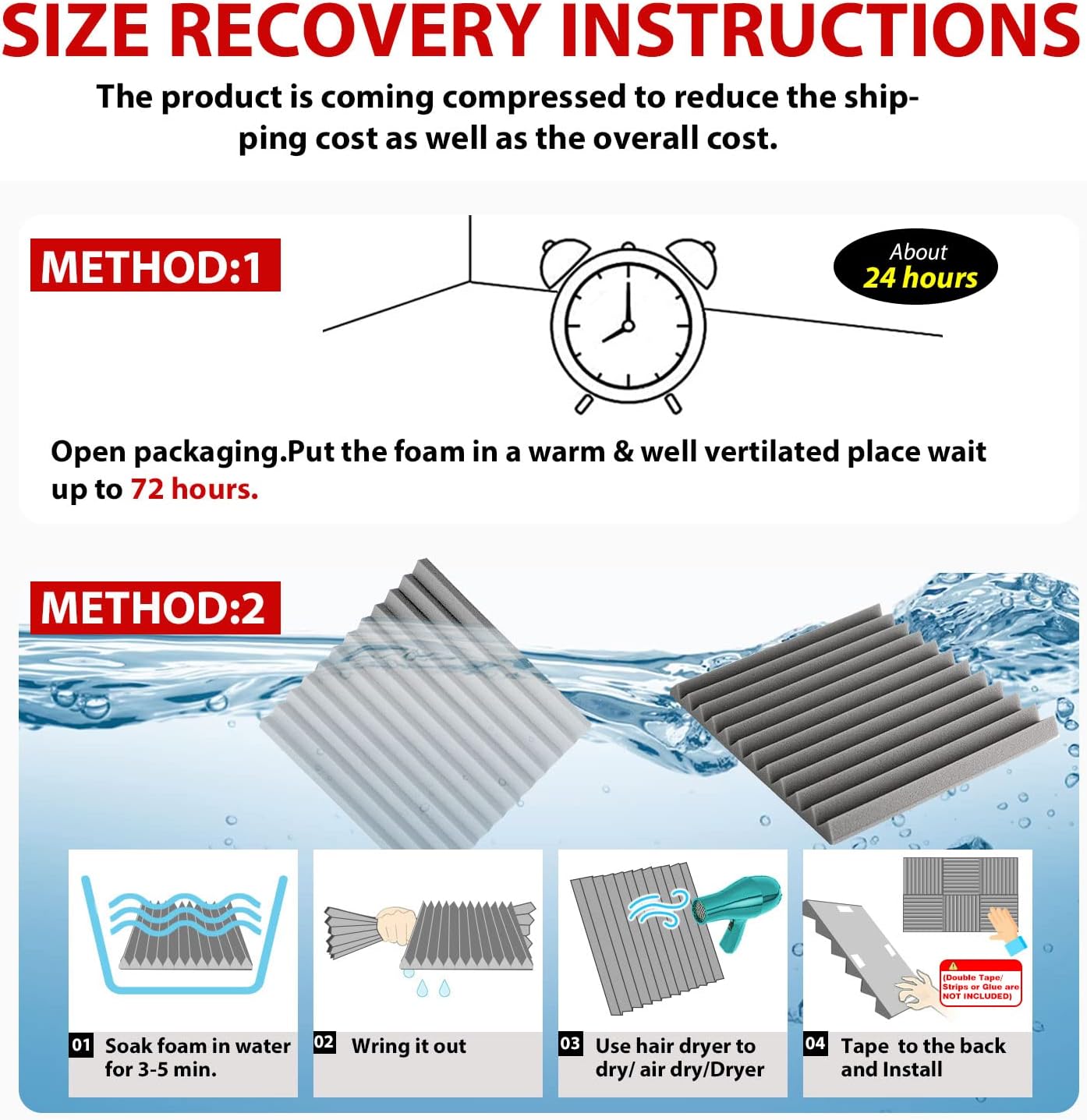Acoustic Foam Panel Wedge 12x12x1" Soundproofing Wall Tiles for Reading Room Meeting Room Study Library Club Cinema Music - 12/24/48PCS, Grey/Blue/Black/Red/Purple, Open Cell Polyurethane Foam, Echo Reduction Acoustic Foam Panel Wedge 12x12x1" Soundproofing Wall Tiles for Reading Room Meeting Room Study Library Club Cinema Music - 12/24/48PCS, Grey/Blue/Black/Red/Purple, Open Cell Polyurethane Foam, Echo Reduction