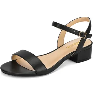 Women’s Strappy Open Toe Sandals 1.2 Inch Low Block Heel Adjustable Ankle Strap Comfortable Dressy Walking Shoes for Wedding Bride Party Summer Fashion