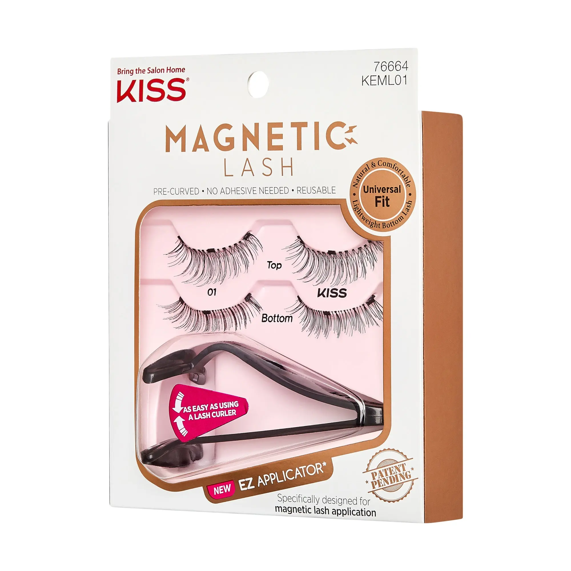 Kiss Magnetic Strip False Eyelashes - 01 | 1 Pair, Strip Lashes, 12mm