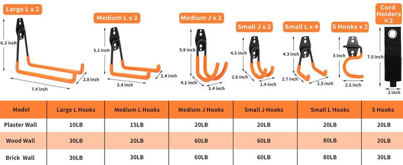 Steel Heavy Duty Garage Storage Hook Assorted Garage Hooks Bundle with Anti-Slip Coating for Organization. Anchors and Screw Included for Wall Mount Steel Heavy Duty Garage Storage Hook Assorted Garage Hooks Bundle with Anti-Slip Coating for Organization. Anchors and Screw Included for Wall Mount