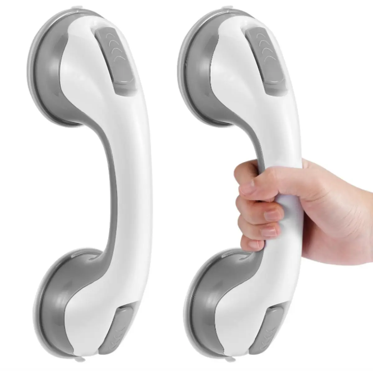 Bathtub and Shower Grab Bars (2-Pack), 12-Inch Strong Suction Cup Shower Handles, Shower Chair Safety Grab Bars, Bathroom Grab Bars, No Drilling Required, Detachable - Suitable for Elderly and People with Limited Mobility
