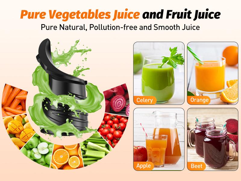 Slow Masticating Juicer,Cold Press Juicer with 5.4" Extra Large Feed Chute,Blender Portable,99% Juice Yield, Easy to Clean & Assemble