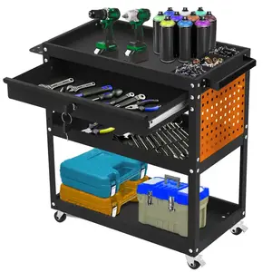 3 Tier Rolling Tool Cart,Mechanic Tool Cart on Wheels,Industrial Utility Cart with Drawers and Pegboard,440 LBS Capacity Tool Storage Cart for Garage,Warehouse for Christmas Thanksgiving Gifts