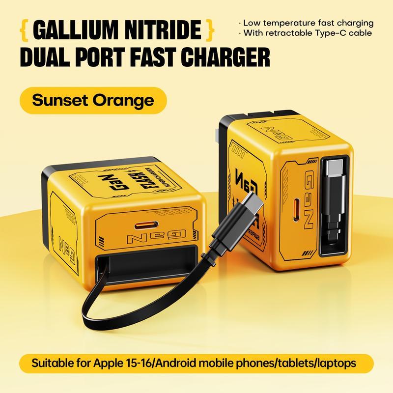 2-in-1 Retractable Travel Charger, Fast Charging, with Retractable Cable, Convenient Storage, Suitable for Travel, Compatible with iPhone, Type-C Compatible with iPhone 16/15/Pro/Pro Max, Compatible with Samsung Galaxy Series, Expandable Fast Charging