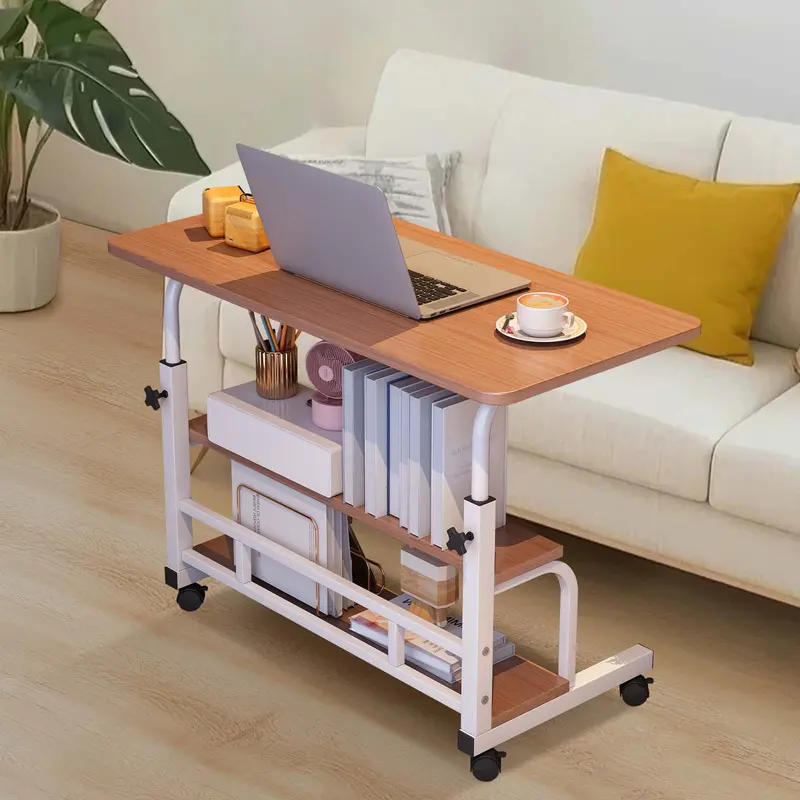 Adjustable Height Mobile Standing Desk – Portable Rolling Laptop Table – Space-Saving Computer Desk for Home Office – With Wheels, White 80 x 40CM