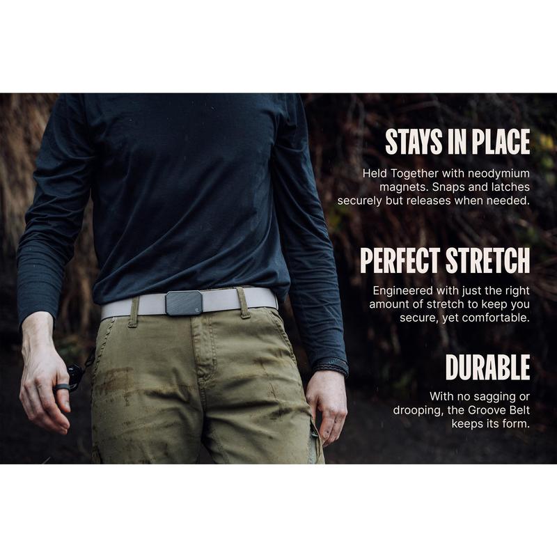 Groove Life Groove Belt OG - Black / Black | Comfortable, Durable, Adjustable Stretch Belt for Men, Magnetic Aluminum Buckle, Limited Lifetime Warranty