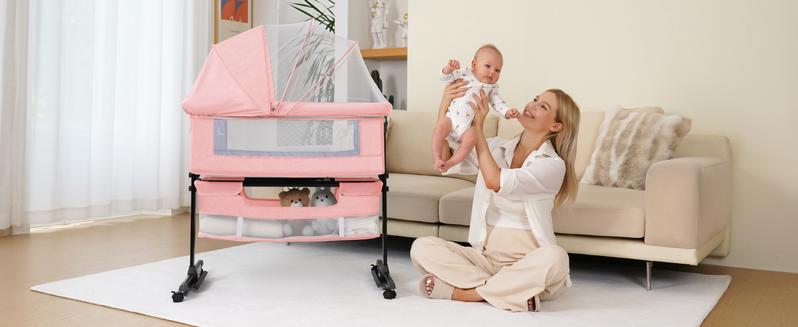 Baby Bassinet, Baby Basinet Bedside Sleeper, Easy to Fold Portable Crib Side Bassinet new Style Girl/boy bassinets, bedside bassinet