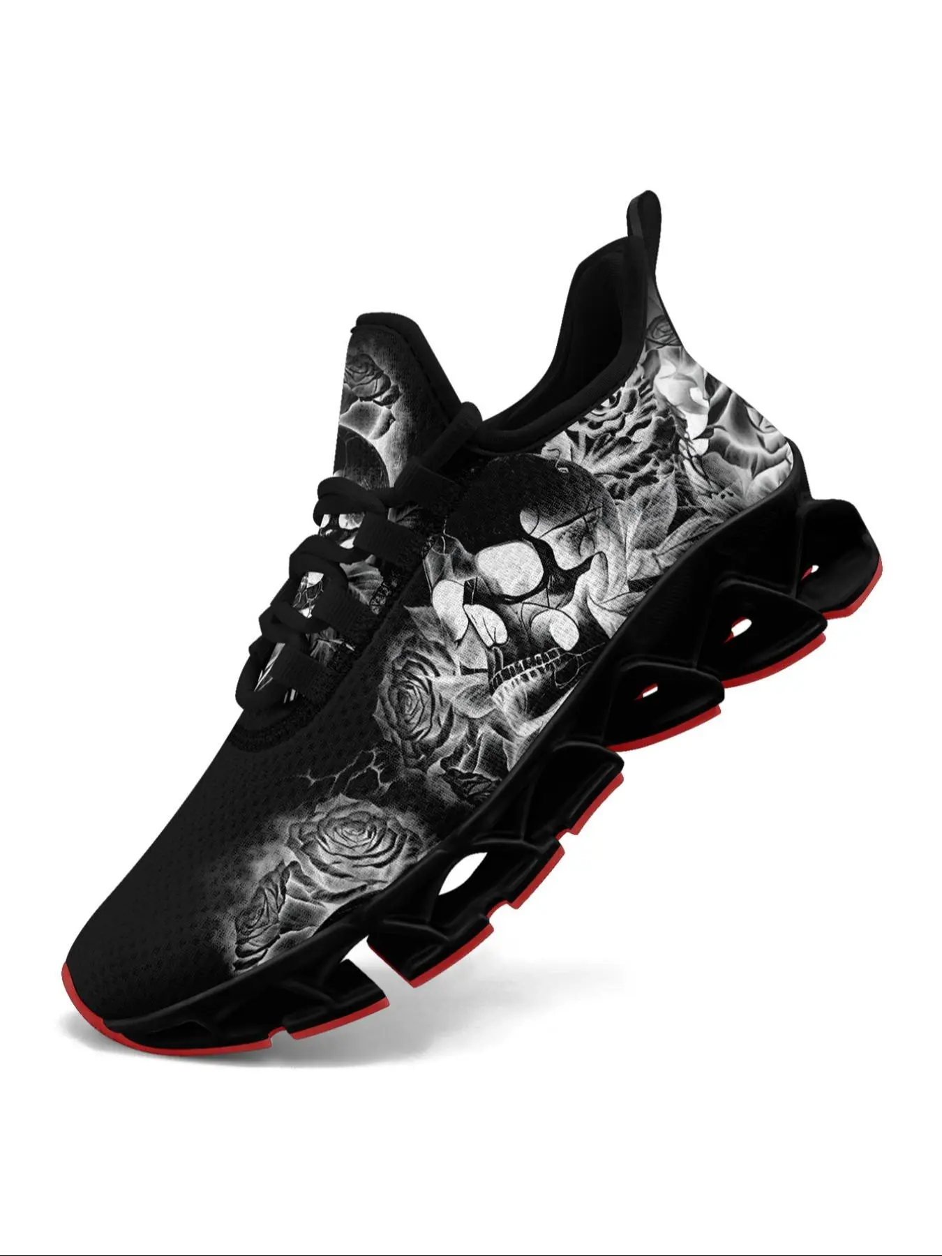 Halloween Men's Slip on Running Shoes, Blade Wide Fit Tennis Sneaker Skull Flower Designed Lightweight Comfortable Fashion Sneakers for Men, Gym Training Sport Walking Shoes Suitable for All Seasons, Sports Running Shoes