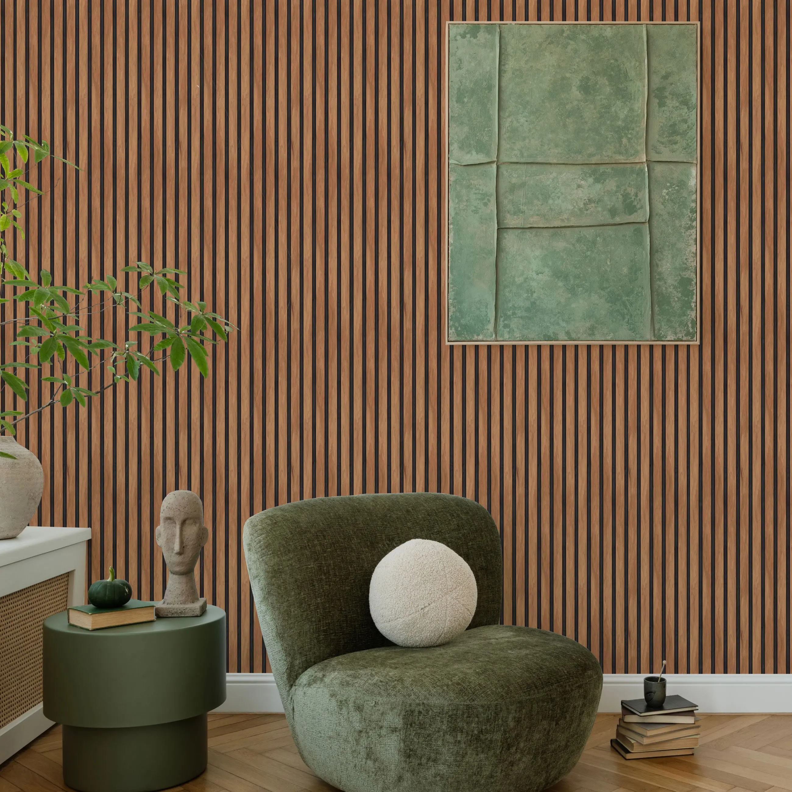 Wood Slat Panel Peel & Stick Wallpaper Sheets – 12 Pack