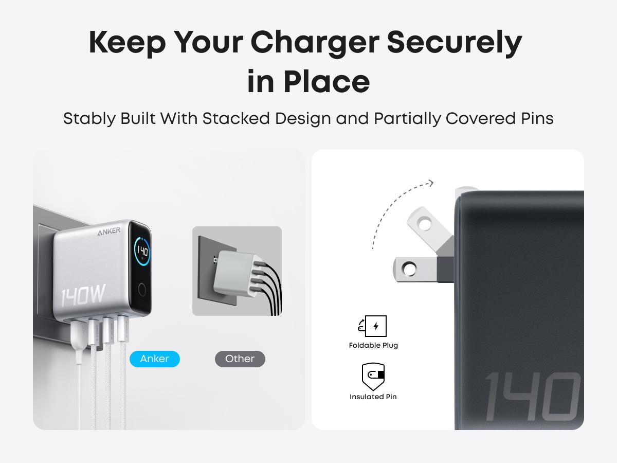 [Live Only] Anker 140W Laptop Charger, 4-Port Multi-Device Charging, 140W Max USB-C Charger, Advanced GaN Power, Intuitive Touch Controls, for MacBook, iPhone 16 Series, Galaxy, Pixel, and More