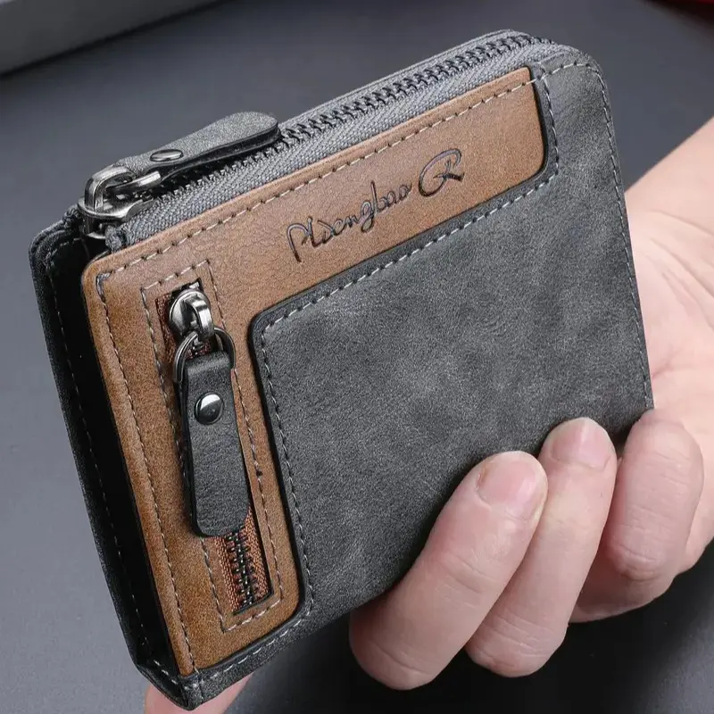 Men's Retro RFID-Blocking Zipper Short Wallet with Multiple Card Slots - Antique Style Casual Multifunctional Wallet for Daily Use, Wallets, Plain