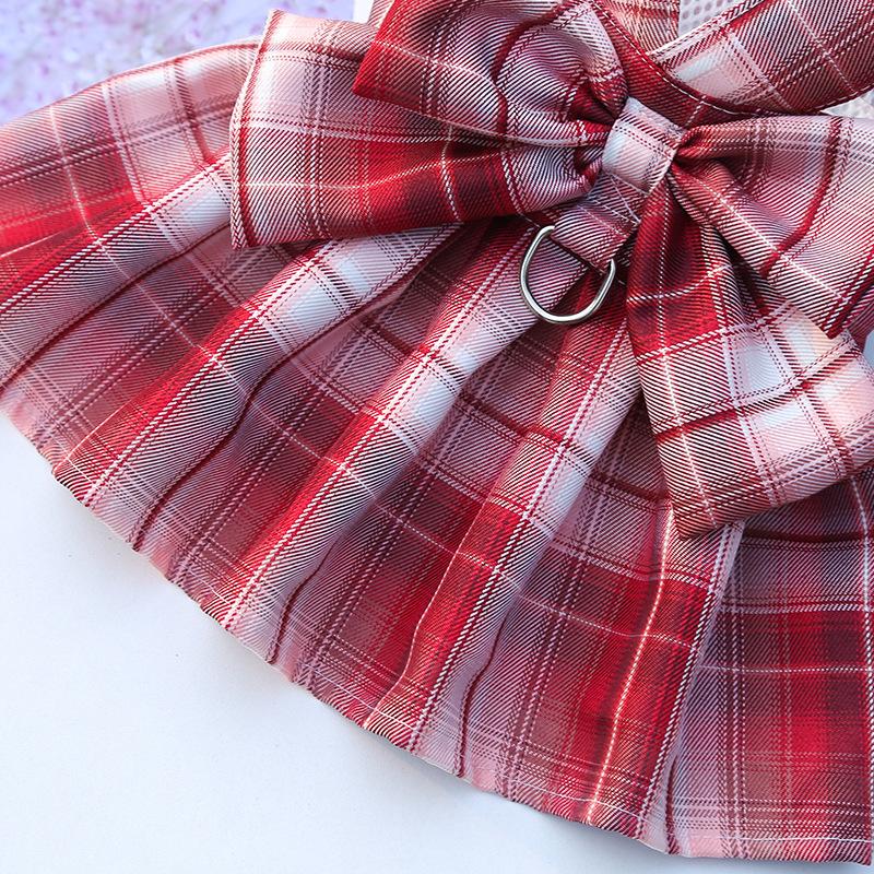 Pet Clothes Dog Cat Rabbit Plaid Dress Vest Cute Comfortable Breathable With Traction Rope AL-656281331457