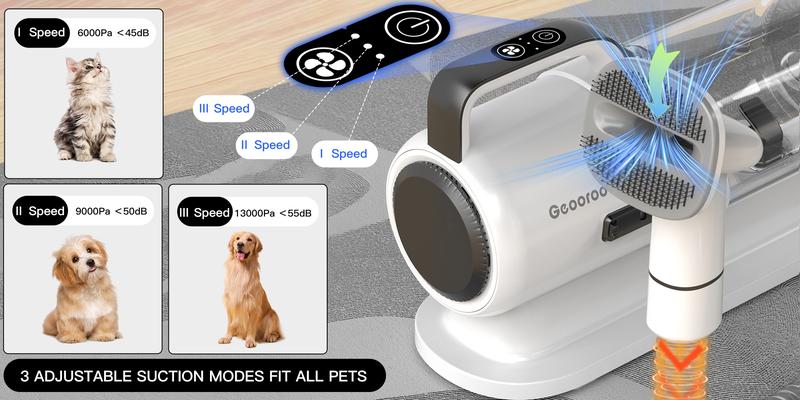 Geoorood Dog Grooming All-in-One Kit with Vacuum Brush 2.2L Large Pog Stainless Steel Blades Lightweight Design 10KPa Suction Force Portable Cleaning Set