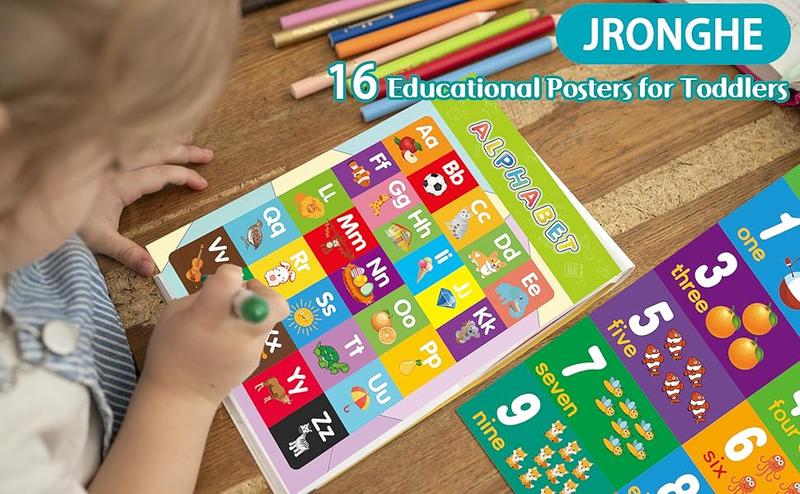 16 Boho Educational Posters for Toddlers Classroom and Teacher Decor for Kids, Perfect for Ages 1-5, Ideal for Elementary and Boho-Themed Rooms.