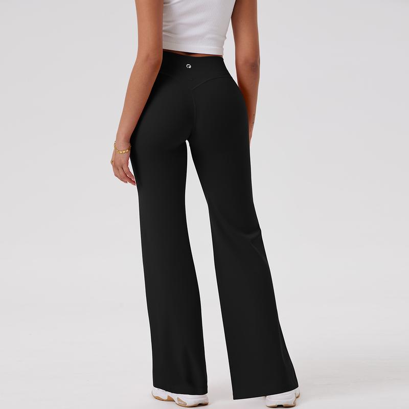 OQQfitness Womenswear Yoga Flared Pants Crossover High Waist Bottom V Back Seam Leggings Comfortable Fit for Basic Minimalist Style Outfits