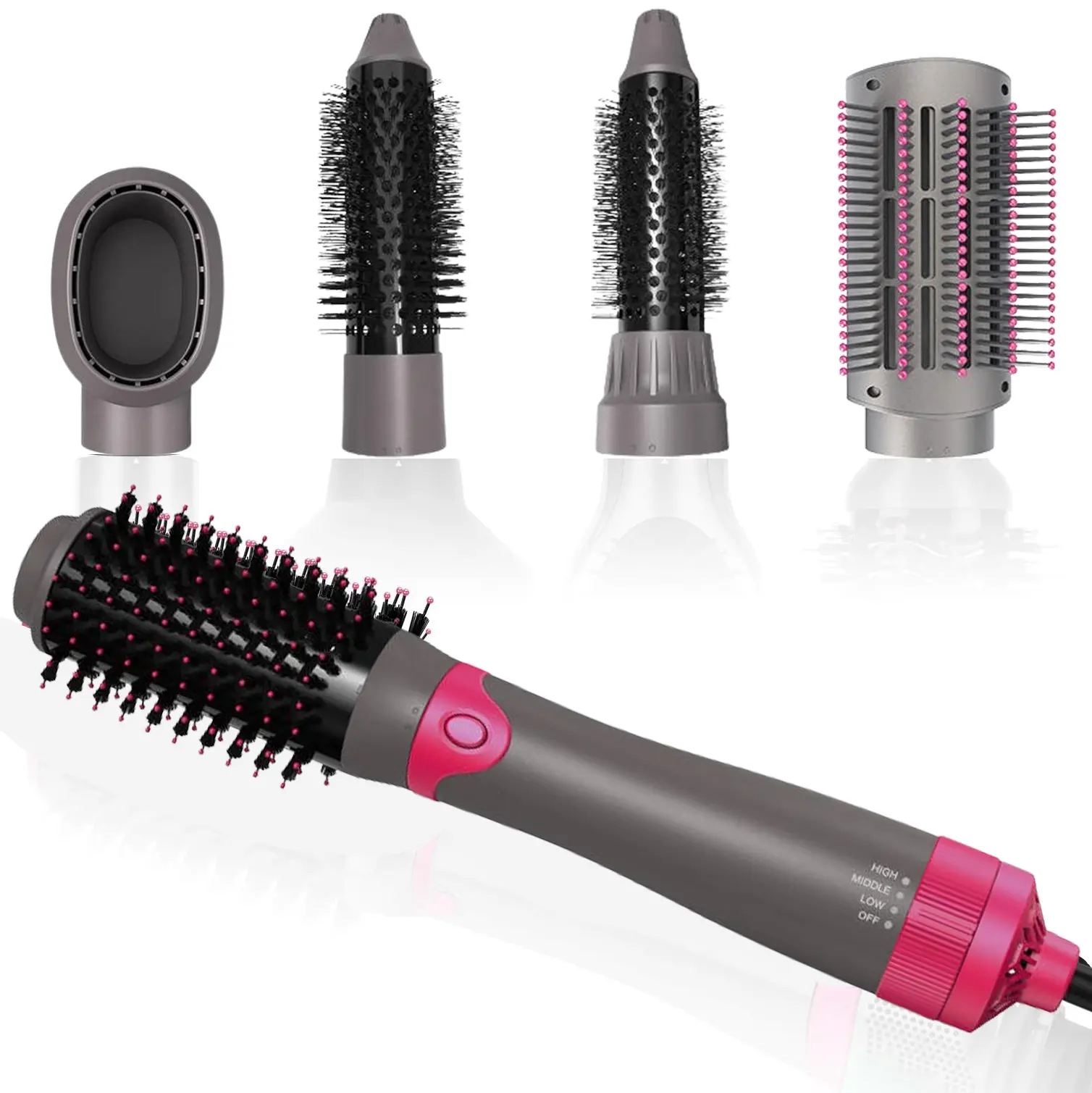 5 in 1 Blowout Brush, Negative Ion Detachable Hair Dryer & Styler Volumizer Hot Air Brush,Replaceable Hair Dryer Head, Three-Level Temperature Control