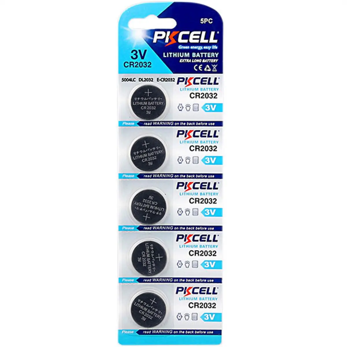 Pkcell CR2032 3V Lithium Coin Cell Batteries, 5-Pack with 5-Year Shelf Life for Car Key Remotes, Outdoor Equipment, and Toys, Electronic, Consistent Power, Pack Of 5