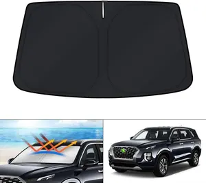 Canvcle Custom Fit Car Sun Shade for 2020-2025 Hyundai Palisade Full Coverage Windshield Sunshade Foldable UV Protection 99% Ray Blocker Silver & Black 240T Reflective Fabric Double-layer Design