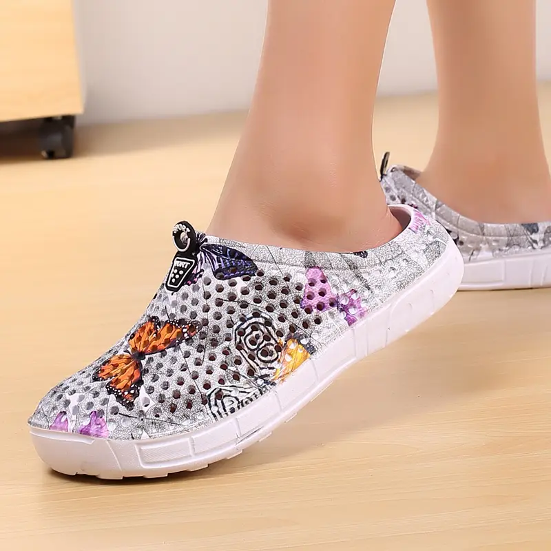 Women's Chic Look Butterfly Print Mesh EVA Clogs - All-Season Slip-On Mules, Breathable Waterproof Non-Slip Outdoor Shoes for Beach, Casual Daily Wear, Clog Women's Fashion Slippers,back to school,back to school haul