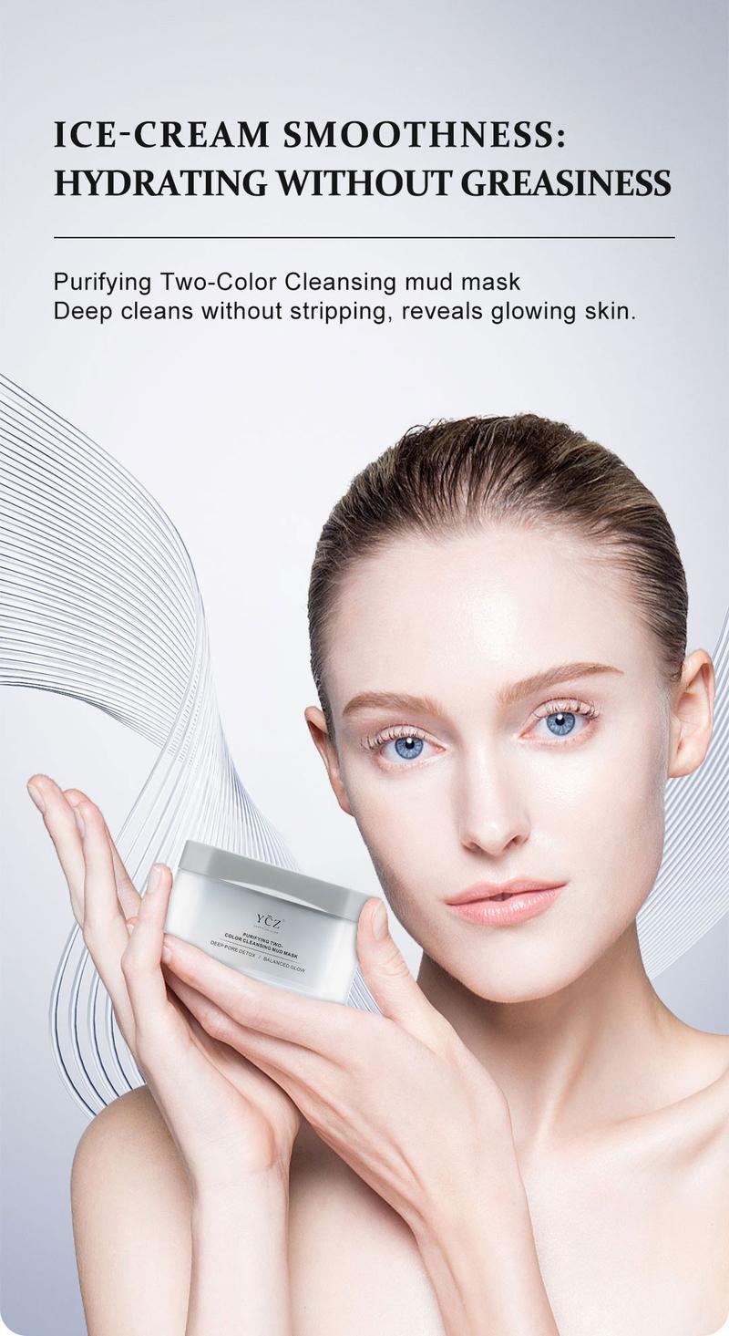 YCZ Purifying Two-Color Cleansing Mud Mask - Dual Clay Face Mask for Deep Pore Detox Oil Control & Hydrating Glow