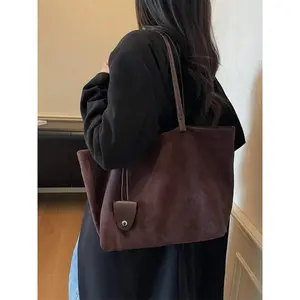 Autumn Winter New Vintage Style Elegant Large Capacity Casual Commuter Bag, Tote Handbag with Shoulder Strap, Earphone Pouch Included