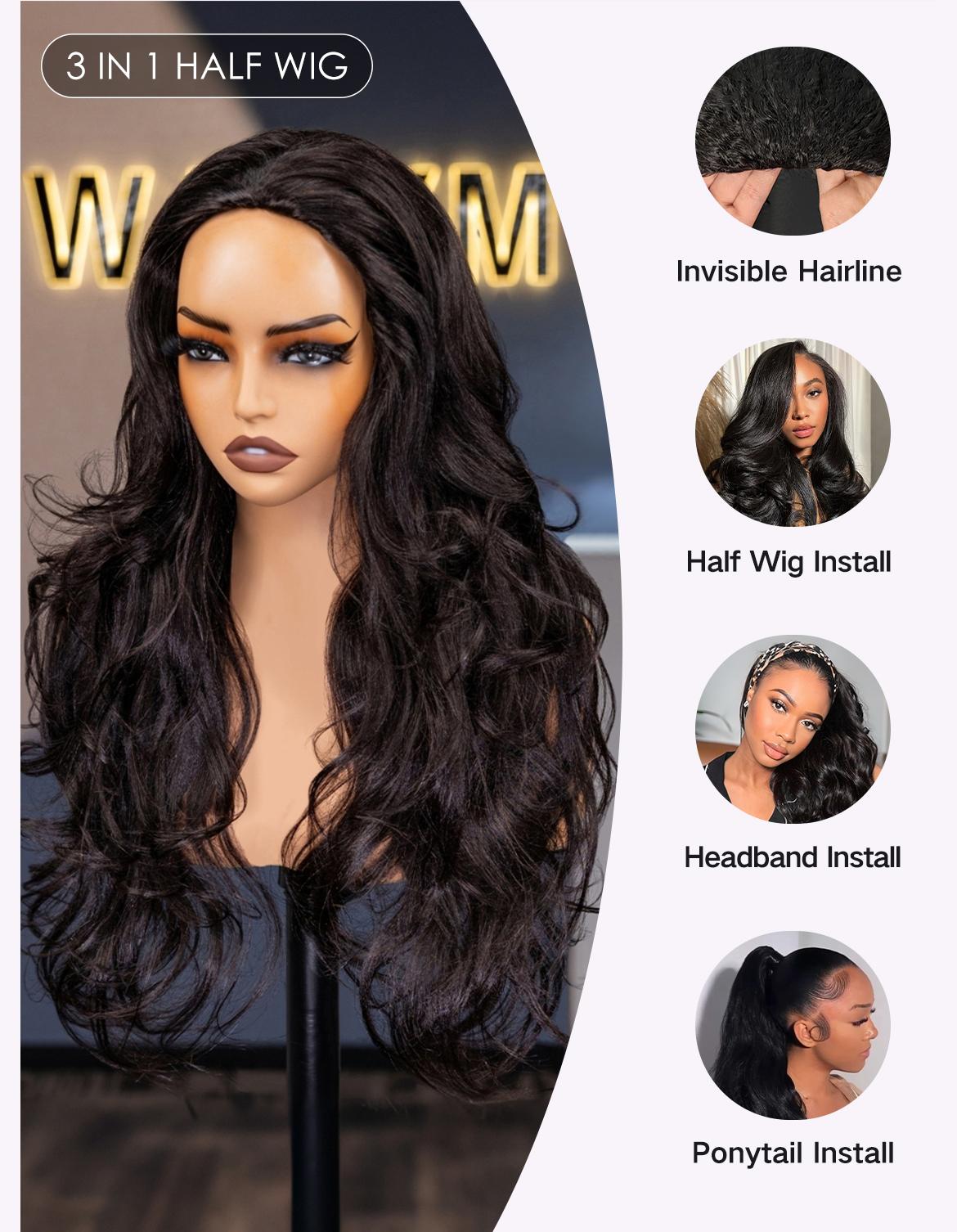[Must-Have Wig] Wavymy Pre-Styled Butterfly Cut Layer Yaki Straight Natural Wave V Part&Half Wig Beginner Friendly Glueless No Lace Easy Install 250% Density 100% Human Hair Natural Realistic Hairline Comfortable Protective Styling Daily