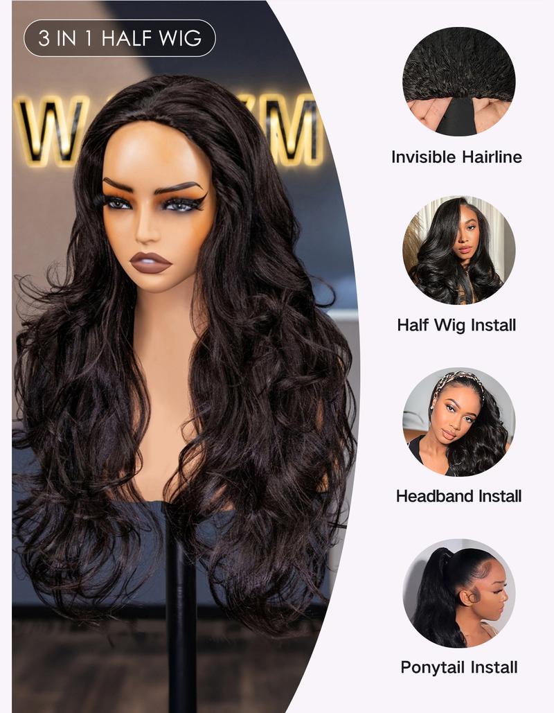 [Must-Have Wig] Wavymy Pre-Styled Butterfly Cut Layer Yaki Straight Natural Wave V Part&Half Wig Beginner Friendly Glueless No Lace Easy Install 250% Density 100% Human Hair Natural Realistic Hairline Comfortable Protective Styling Daily