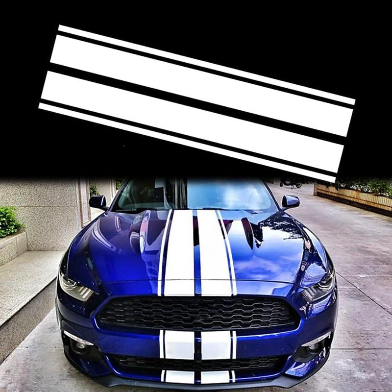 RAVOONY Universal Racing Car Hood Stripe Decal Black and White Waterproof Vinyl Stickers for SUVs Trucks Off-Road Vehicles Exterior Decoration  Indoor Outdoor Use