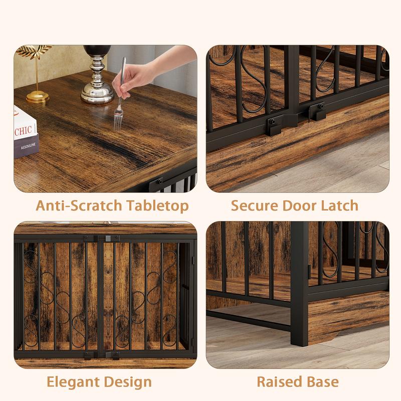 71 Inch Double Dog Crate Furniture Large Breed for 2 Dogs, Decorative Wooden Dog Crates Indoor Dog Kennel TV Stand for Medium Dogs, Dog Cage Furniture Heavy Duty Pet House with Divider, Brown