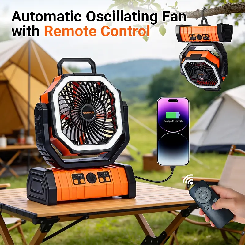 Rechargeable Rotating Cordless Oscillating Head USB Cooling Fan - Portable Mini Fan, Ultra-Long Battery Life, Car-Mounted, Quiet Strong Wind, Remote Controlled, LED Luminous Light, Suitable for Camping, Office Desktop Use, Rechargeable Rotating Fan